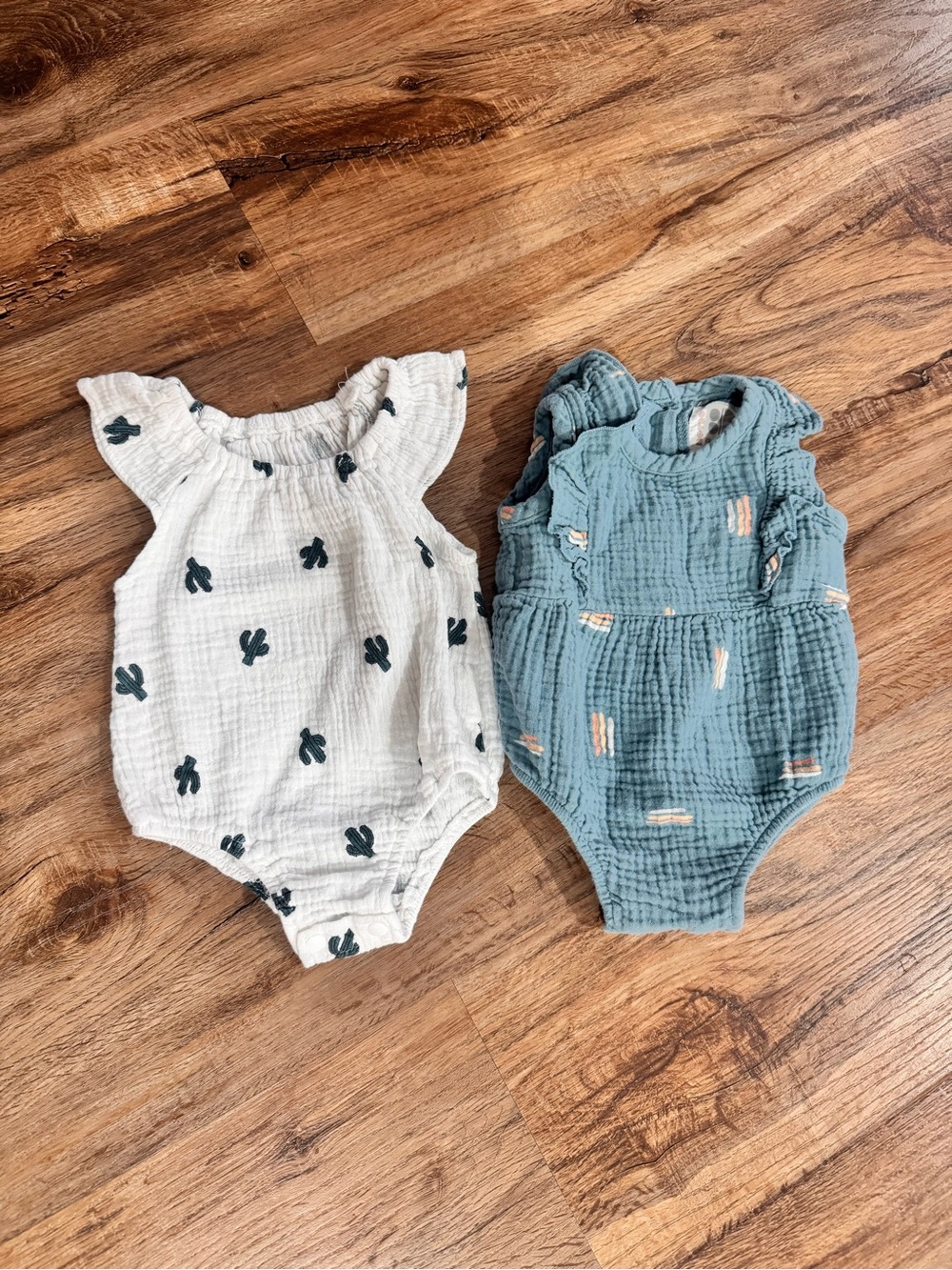Baby Girl Southwest Romper Set - White Cactus & Dusty Blue